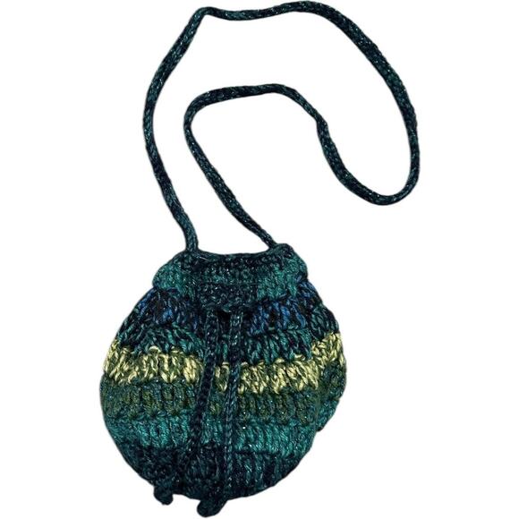 Mudd Y2K Crochet Glitter Aqua Crossbody Pullstring Purse - Picture 1 of 5